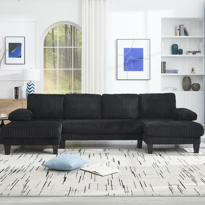 ya 28 10.13 baidi 4-Seat U-Shaped Sofa For Living Room - Oversized Seat, Double Chaise, Black