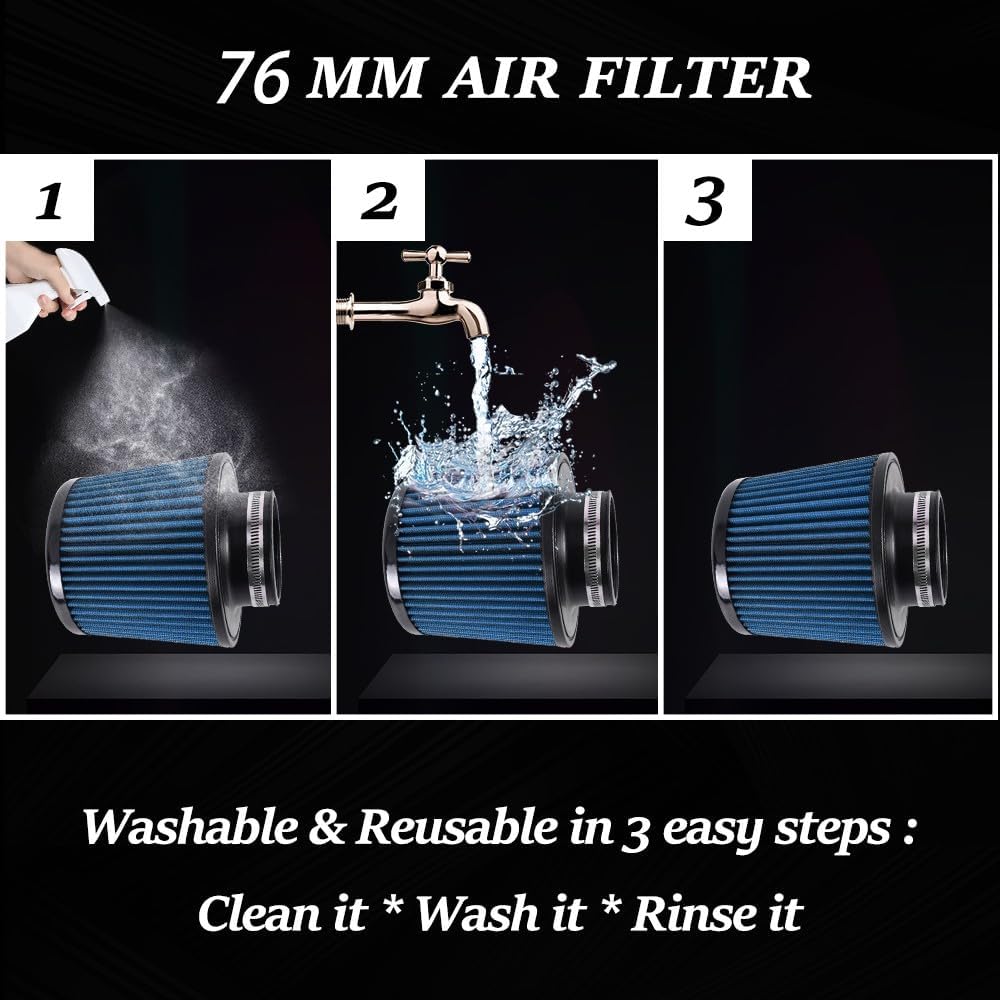 ya 13 9.15 baidi Universal 3 Inch 76mm Inlet Air Intake Cone Filter Replacement Air Filter BLUE