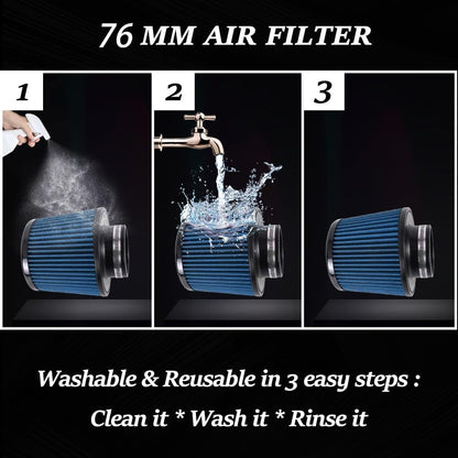 ya 13 9.15 baidi Universal 3 Inch 76mm Inlet Air Intake Cone Filter Replacement Air Filter BLUE
