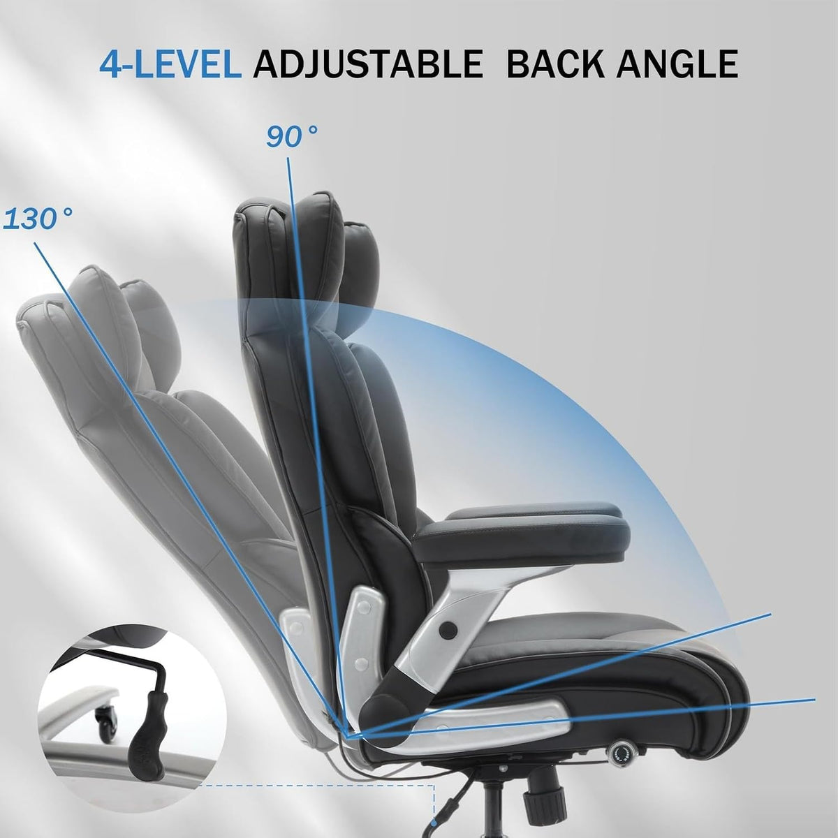 ya 28 10.13 baidi Big Office Black 500lb Capacity Adjustable Lumbar Flip-Up Arms Leather