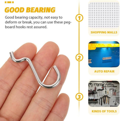 ya 26 10.21 baidi 2 PCS Iron Wire Hook Gara Hooks Peg Board Hangers Silver Pegboard J