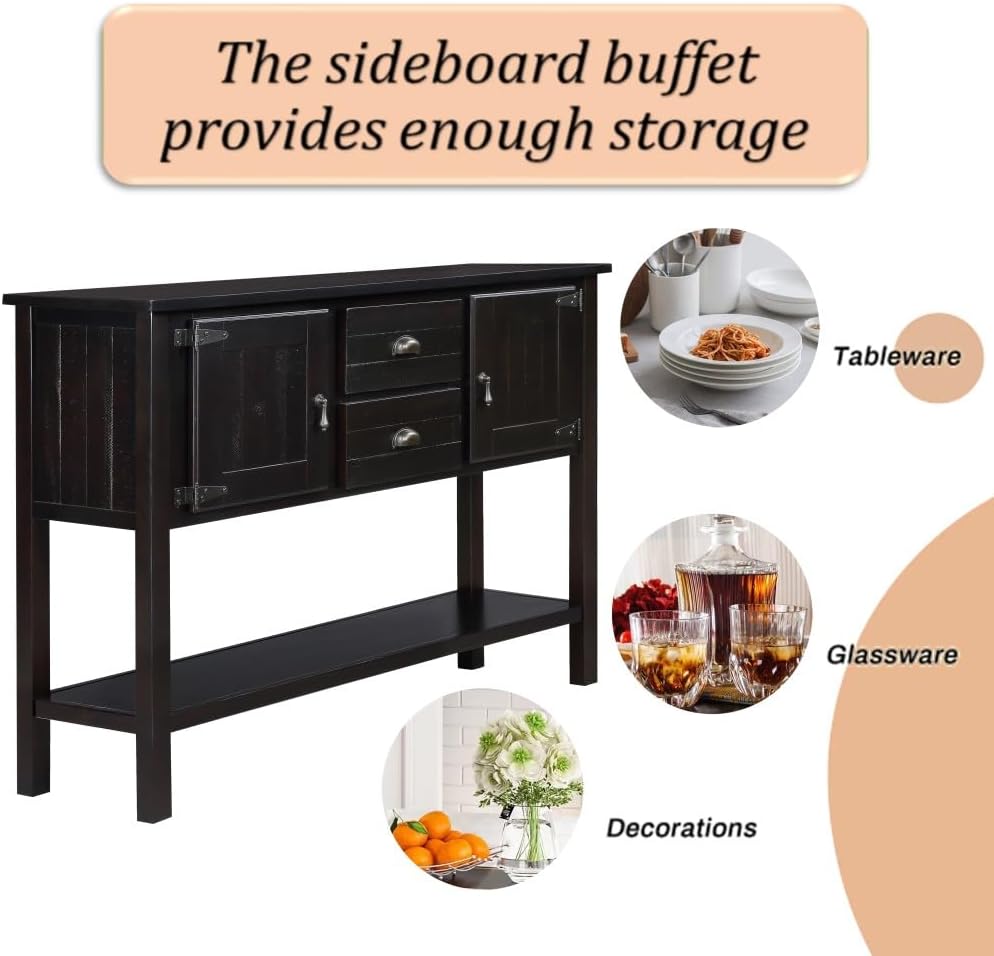 ya 28 10.13 baidi Solid Wood Sideboard Console Table 48'' - 2 Drawers/Cabinets, Shelf,Espress