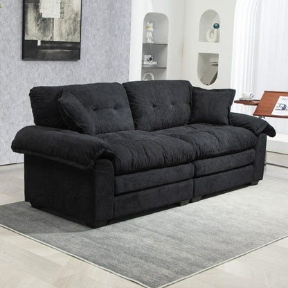 ya 28 10.13 baidi 84 Black Chenille Sofa - Deep Seat, Memory Foam,2 Throw Pillows for Living