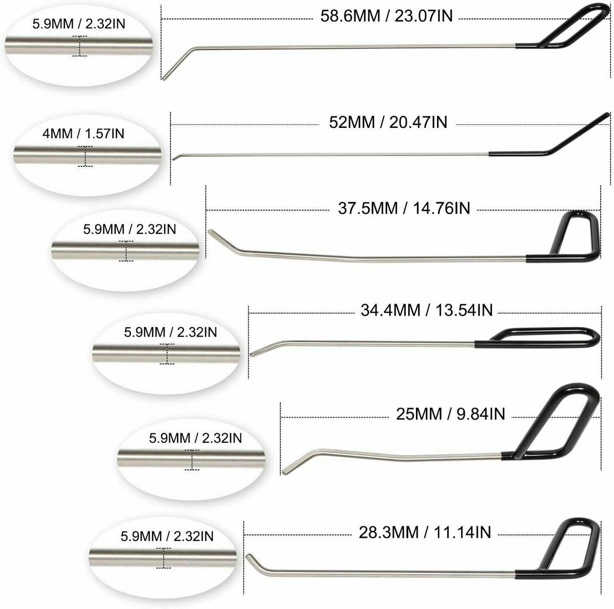 ya 4 8.14 10-Piece Car Body Tool Push Rod Kit - Paintless Dent Repair & Hail Removal Tools