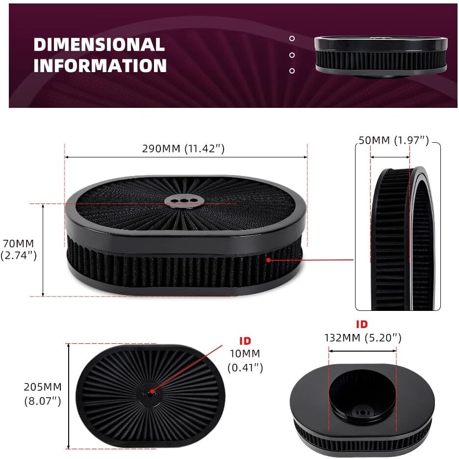 ya 13 9.15 baidi For 5-1/8 Carburetors Demon BK 12Oval Full Finned Air Cleaner Washable Filter