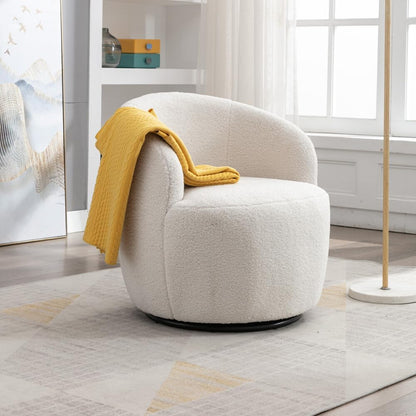 ya 28 10.13 baidi Ivory White Teddy Fabric Swivel Armchair Black Metal Ring