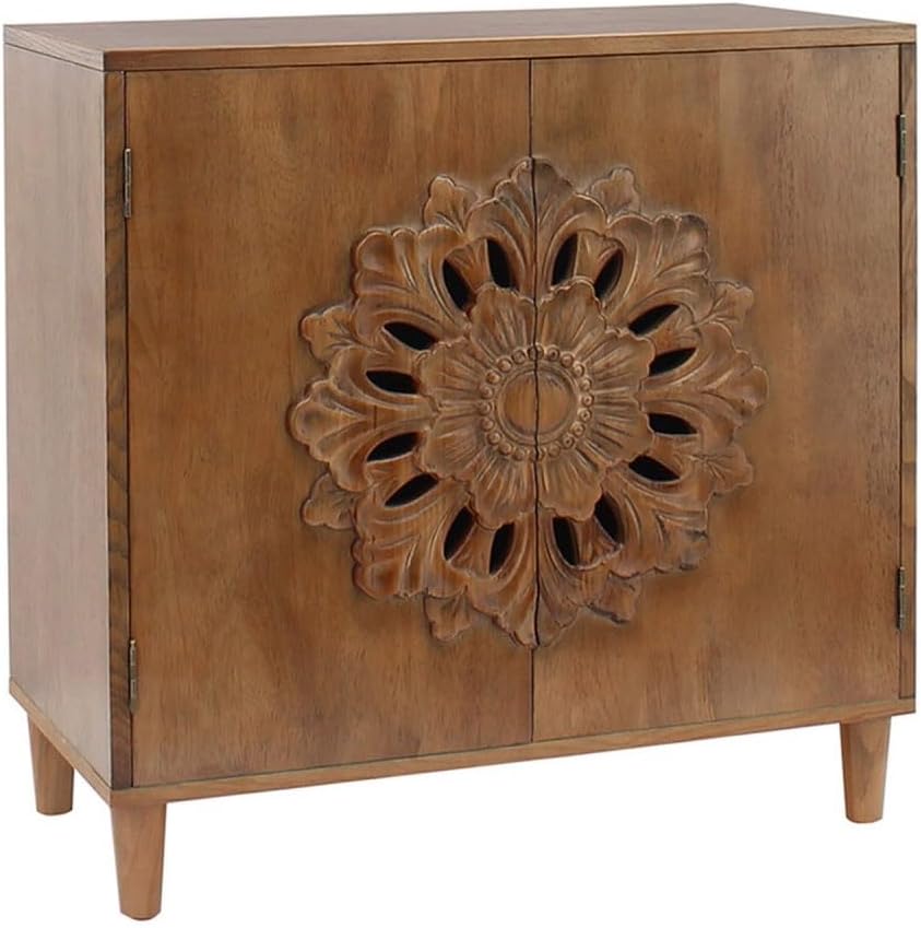 ya 28 10.13 baidi For Living Room,Brown Rustic Hand-Carved Solid Wood 2- Cabinet -Sideboard