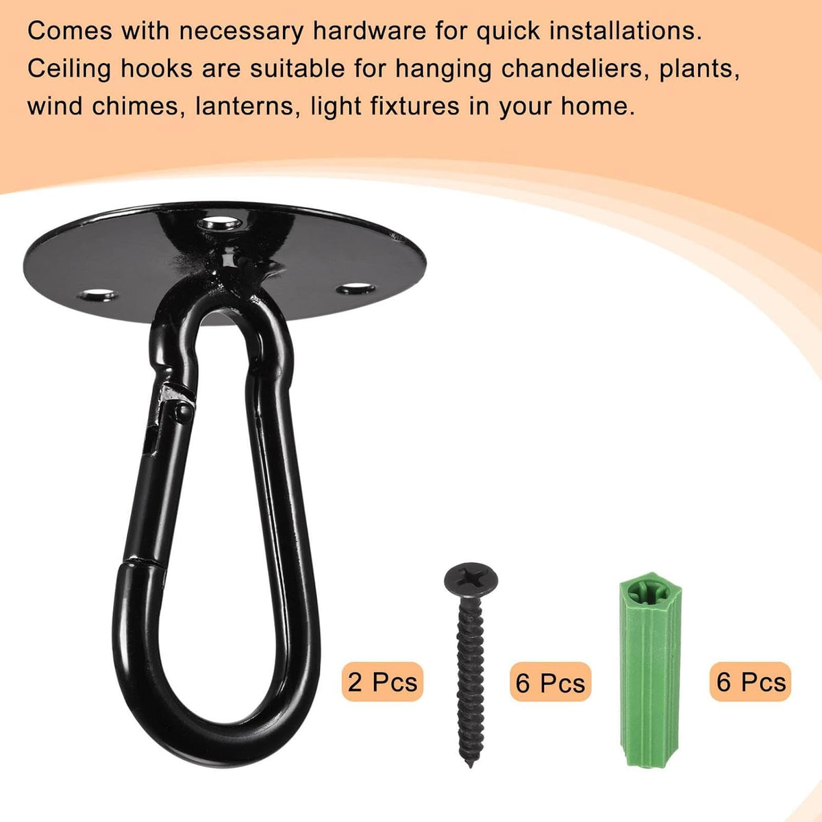 ya 26 10.21 baidi Ceiling Hooks Snap Hook Wall Mounted 65x81mm Iron for Hanging Plants Black 2Pcs