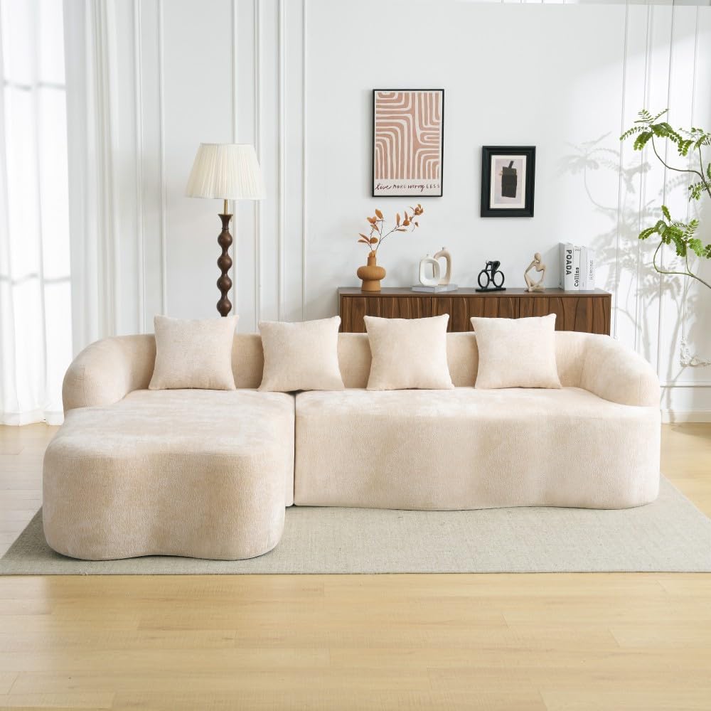 ya 28 10.13 baidi Full Compression Beige L-Shape Sectional Chaise Sofa,Modular Chenille for P