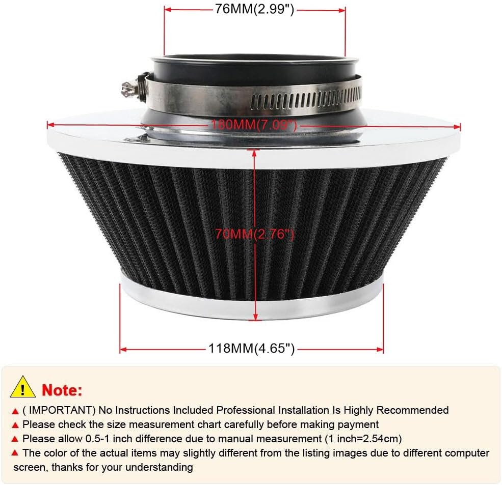 ya 13 9.15 baidi 3 inch 76mm Black Inlet Cold Air Intake Air Filter Mushroom Head