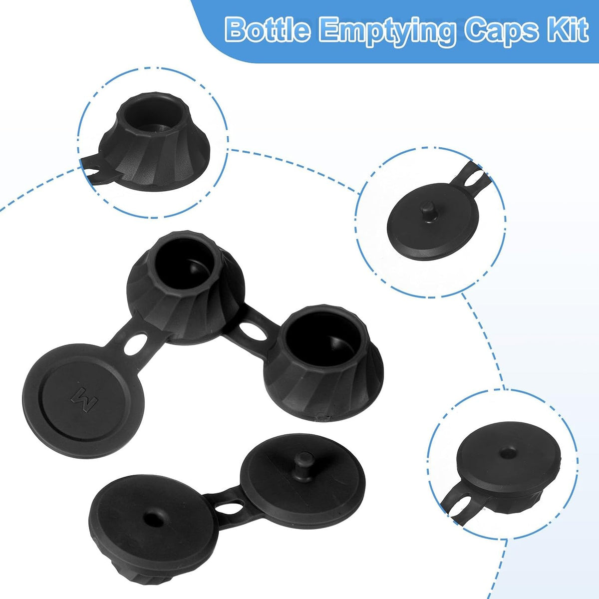ya 14 9.20 baidi 6 Pcs Bottle Emptying Caps 3 Sizes Shampoo ide Down Bottle Caps, Black-1