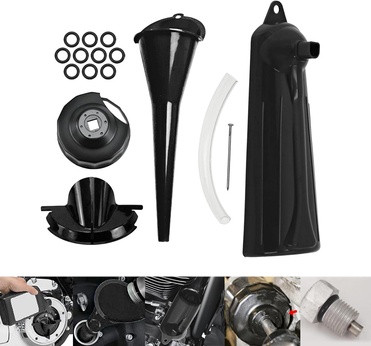 ya 4 8.14 Crankcase Fill Primary Case Drip- Oil Funnel Wrench Tool Kit Fit for Harley