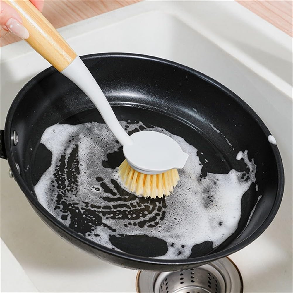 ya 14 9.20 baidi Kitchen Cleaning Brushes Set 3 Pcs Wooden Long Handle Pot Brushes with Scraper-1