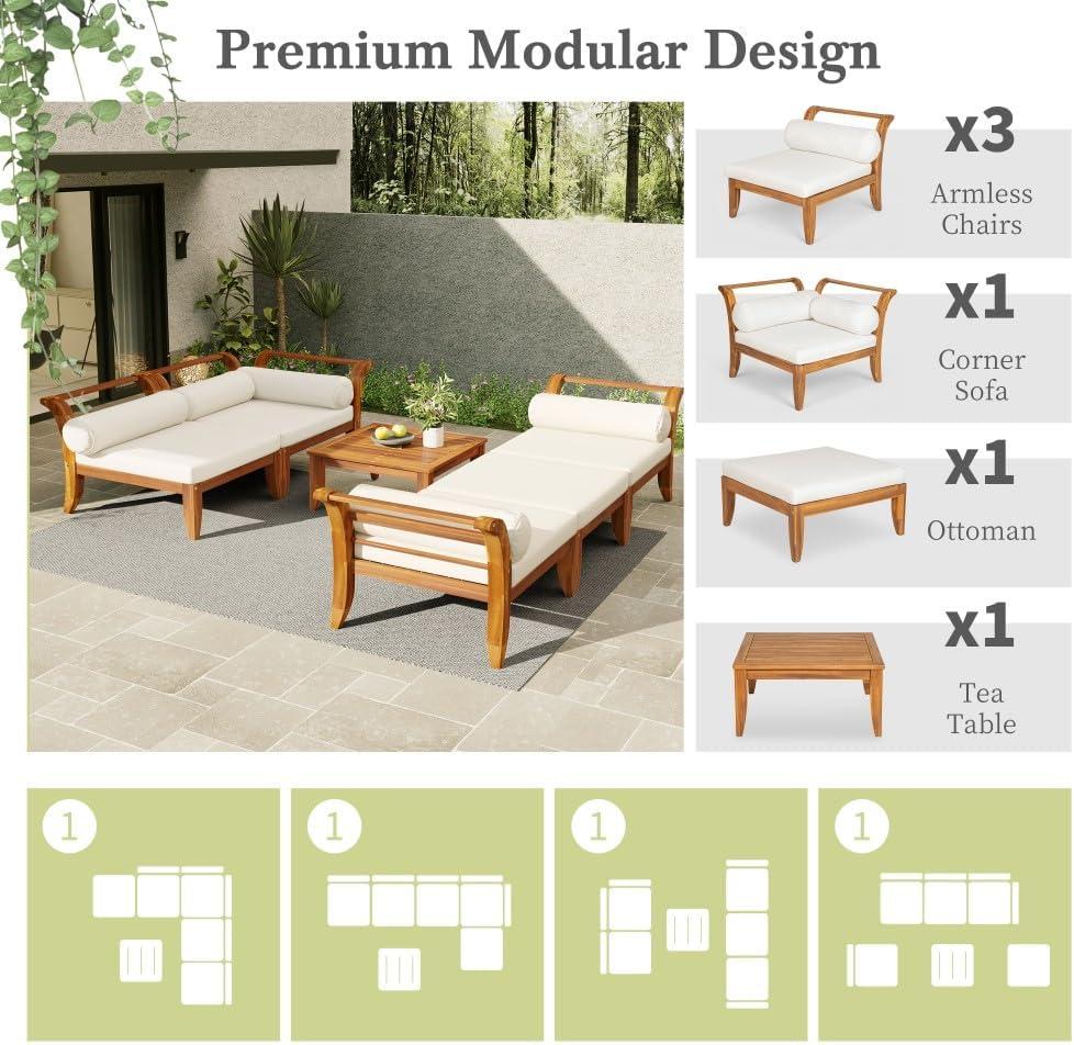 ya 28 10.13 baidi Patio 6pc Sofa Set,Modular L-Shaped (Convertible Daybed),Tea Table+Ottoman,