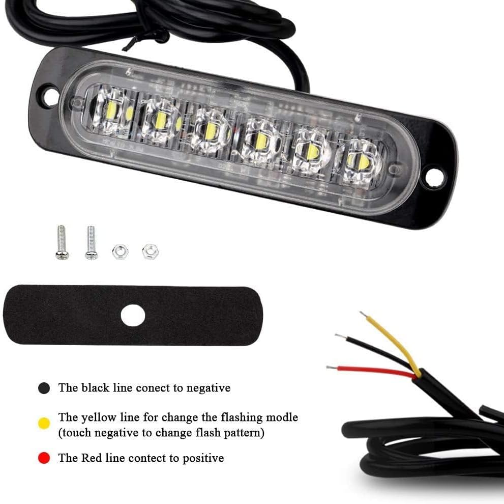 ya 13 9.15 baidi 4x Car Truck Amber White 6LED Strobe Emergency Flashing Warning Light Bar 12-24V