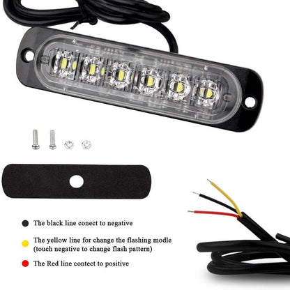 ya 13 9.15 baidi 4x Car Truck Amber White 6LED Strobe Emergency Flashing Warning Light Bar 12-24V