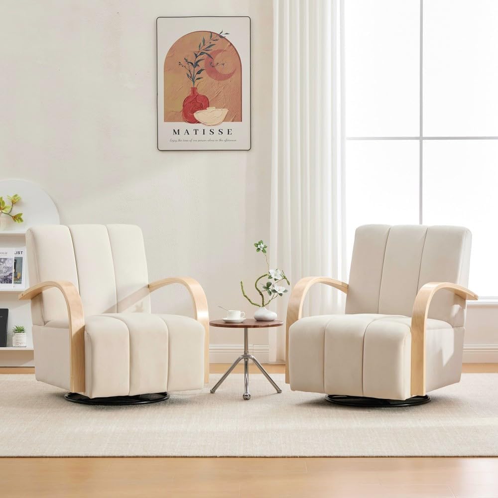 ya 28 10.13 baidi 30.7W Beige Modern Accent - 360¡ã Swivel, Solid Wood Armrests for Bedroom