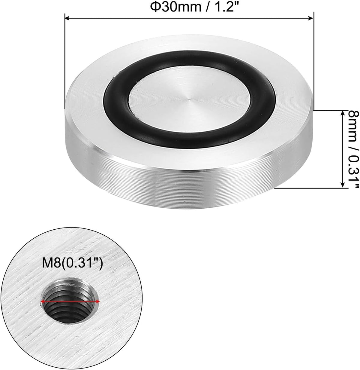 ya 26 10.21 baidi M8 30mm / 1.2 Dia 8mm Aluminum Disc Glass Top Adapter with Rubber Ring 4pcs