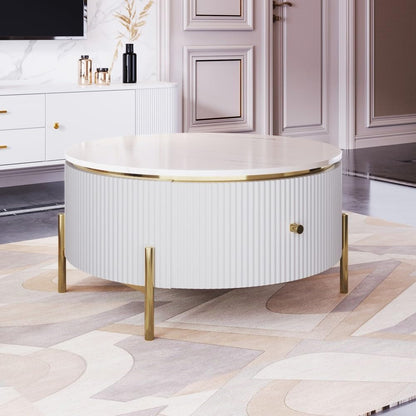 ya 28 10.13 baidi Modern Round Coffee Table 2 Large Drawers Storage Accent Table(31.5'')