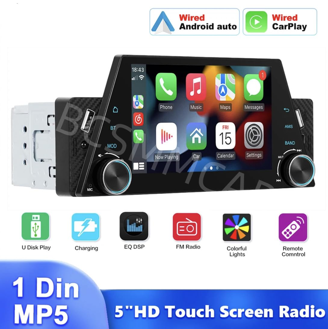 ya 6 8.24 baidi for Apple CarPlay 5in 1Din Car Stereo Radio Android Auto Touch Screen W/Camera