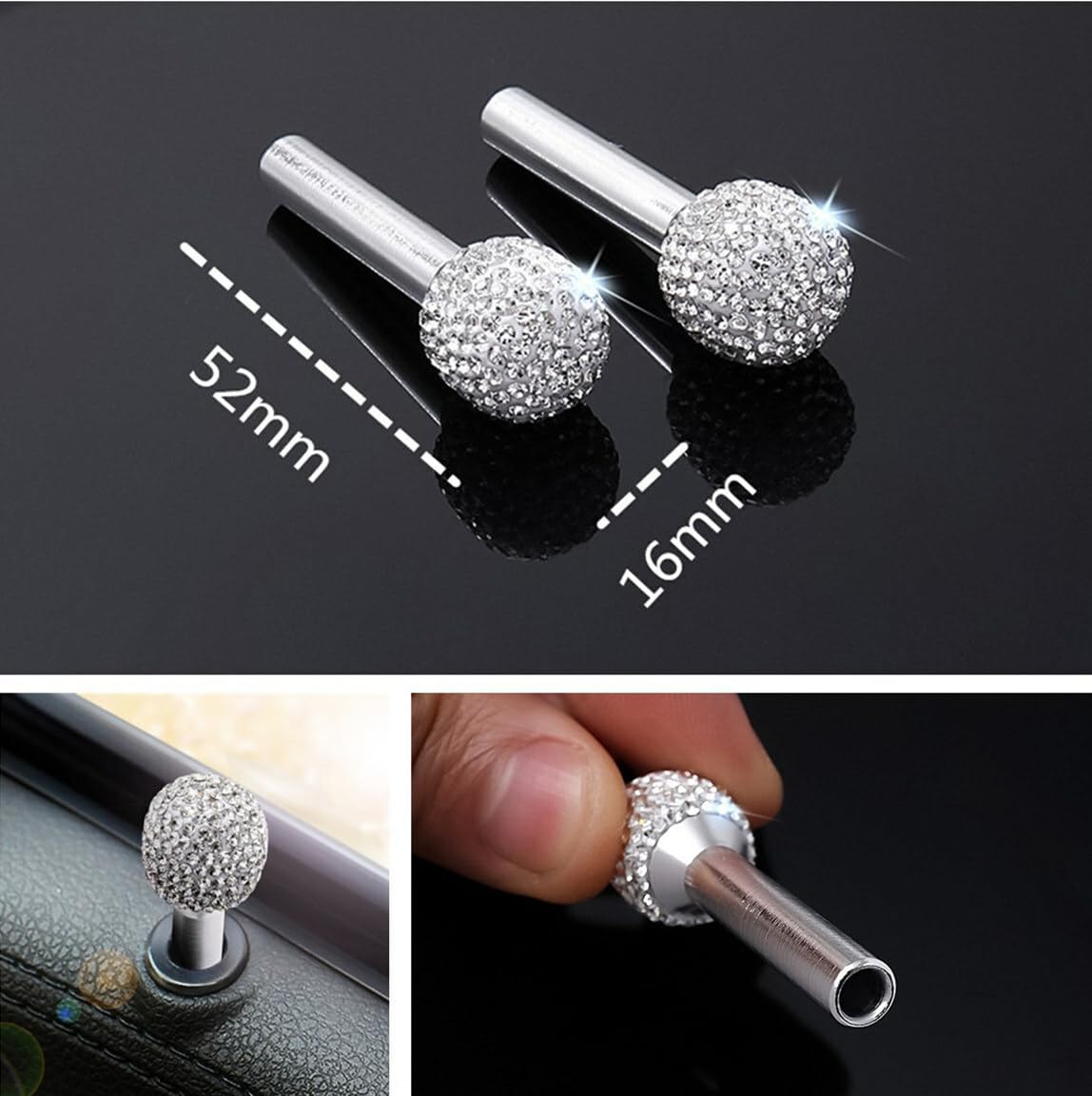 ya 5 8.10 2 pieces of car door handles with shiny internal door lock pointers embedded with rhinestones
