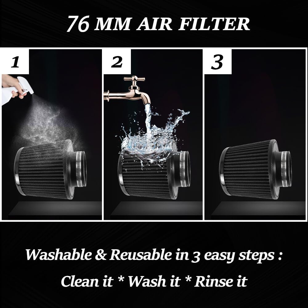 ya 13 9.15 baidi 3 76mm Dry Air Filter Cold Air Intake Cone Replacement High Flow Inlet BLACK