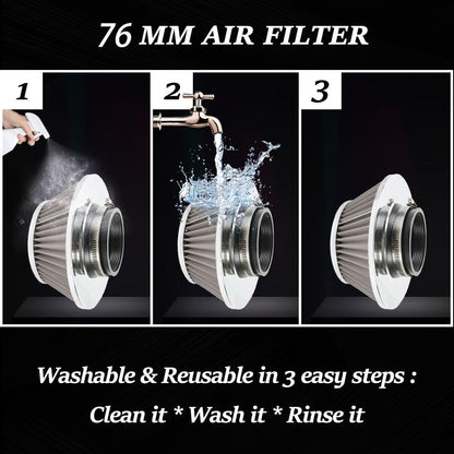 ya 13 9.15 baidi 3 inch 76mm Silver Inlet Cold Air Intake Air Filter Mushroom Head