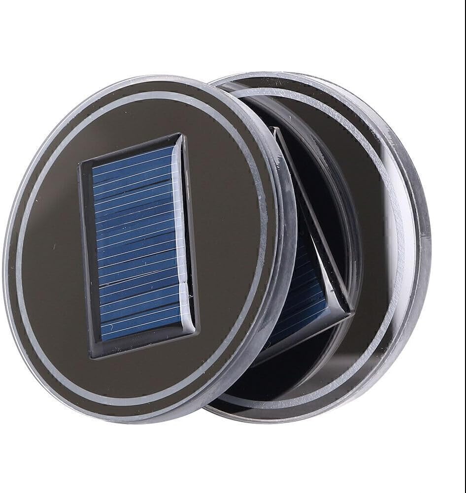 ya 9 10.24 2X Solar Cup Holder Bottom Pad LED Light Cover Interior Trim Decor Blue Light