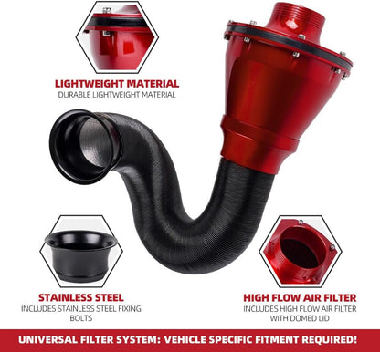 ya 13 9.15 baidi Apollo Universal Cold Air Intake Induction Kit With Air Box & Filter Red
