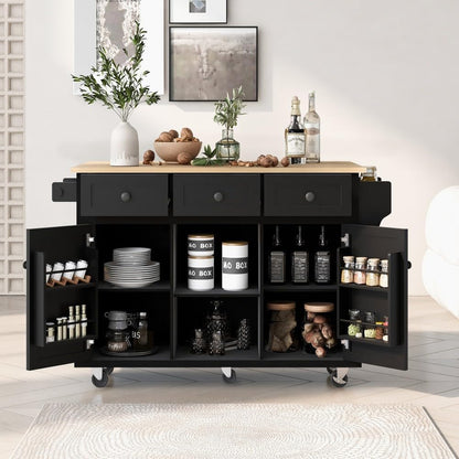 ya 28 10.13 baidi Kitchen Cart w/5 Wheels, 3 Drawers, Cabinet Internal for Dining Room Black