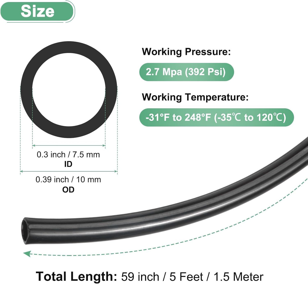 ya 14 9.20 baidi 1.5 Meter Nylon Hose Tube, 7.5x10mm(IDxOD) PA6 Pneumatic Air Tubing Black-1