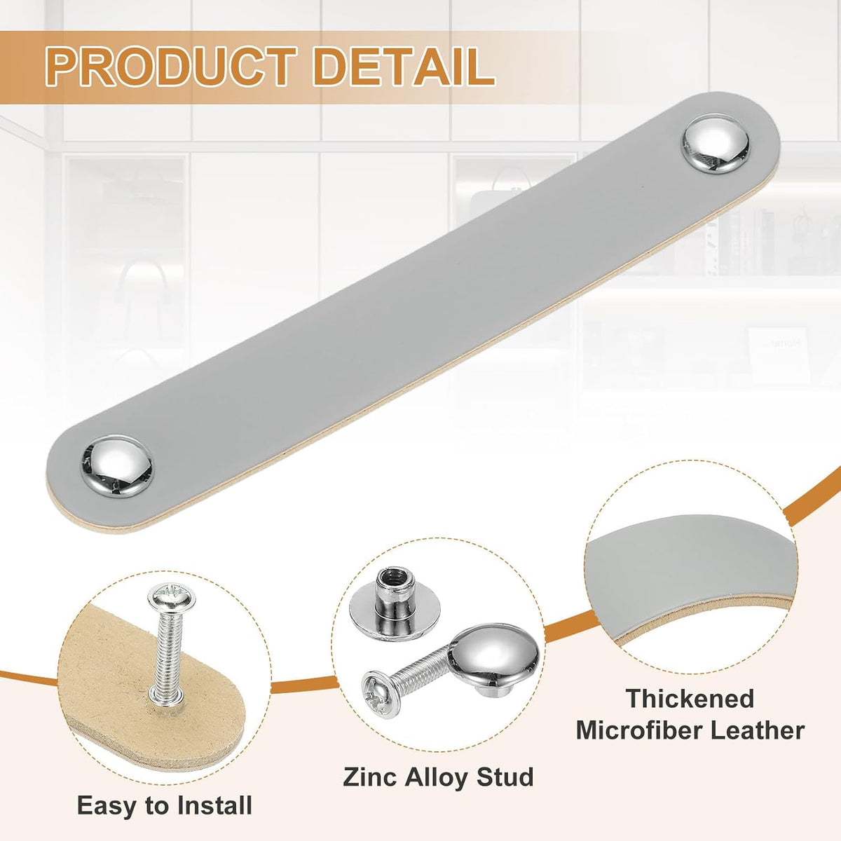 ya 26 10.21 baidi 4 Pcs Leather Drawer Pull Double Hole Leather Handle with Screws Gray