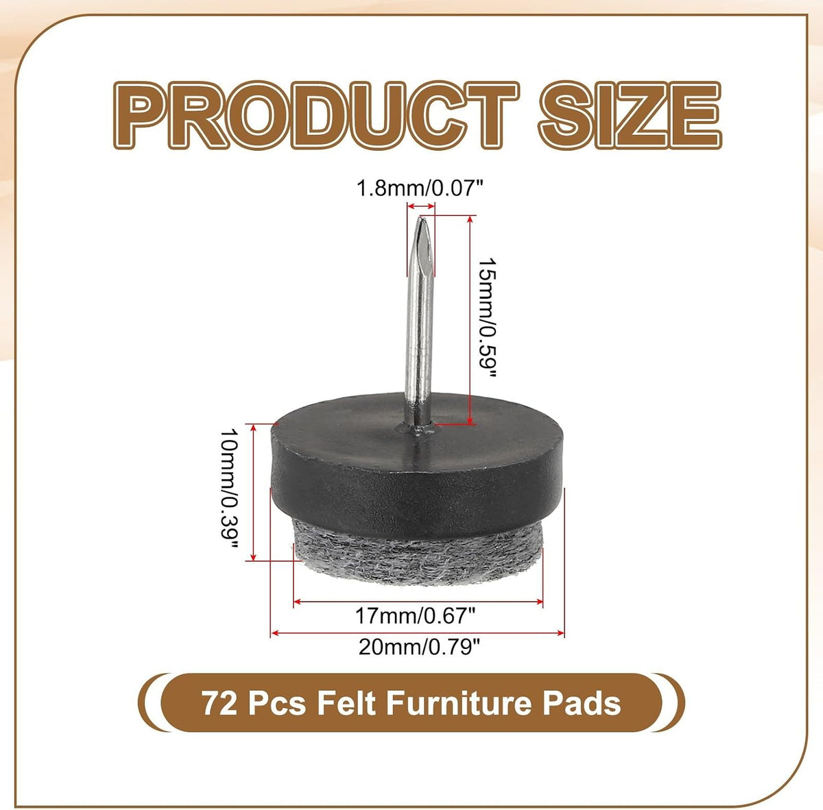 ya 26 10.21 baidi 72 Pcs 20 mm Nail-on Felt Pads, Round Felt Furniture Sliders Pads, Black
