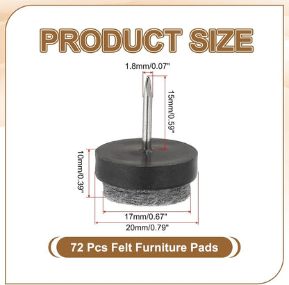 ya 26 10.21 baidi 72 Pcs 20 mm Nail-on Felt Pads, Round Felt Furniture Sliders Pads, Black