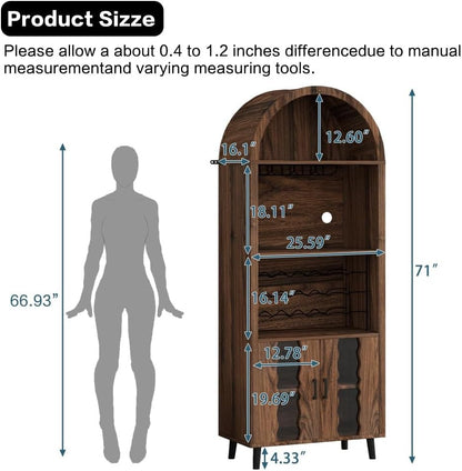ya 28 10.13 baidi 71 Farmhouse Arched Bar Cabinet Brown- Wine +Glass Holder for Living Room