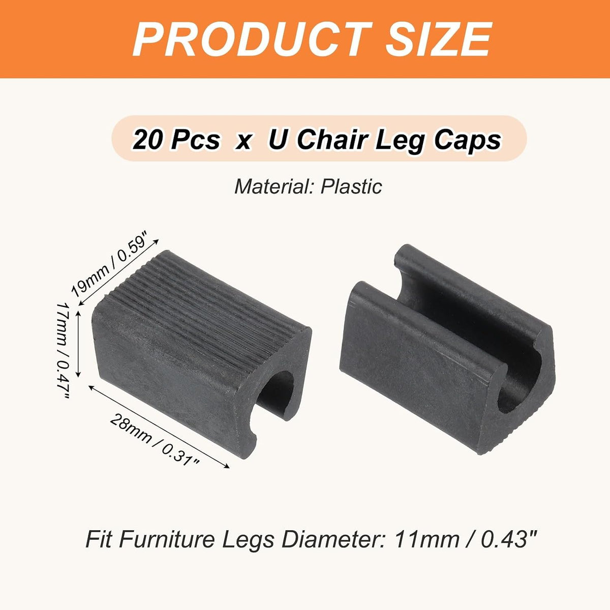 ya 26 10.21 baidi 20pcs U Chair Leg Caps, 12mm U Shaped Chair Leg Floor Protector Tangle, Black