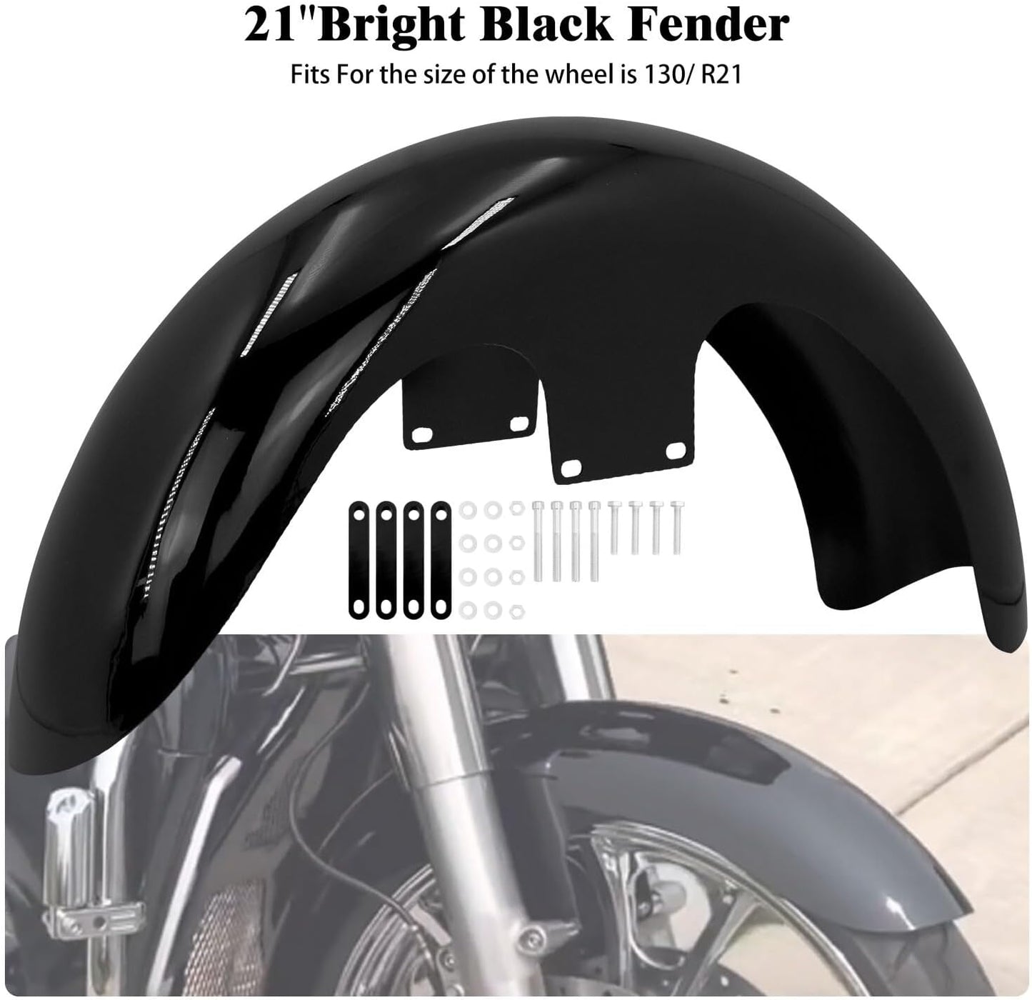 ya 7 8.24 baidi Gloss Black 130/21 Wrap Front Fender Fit for Harley Touring Electra Road Glide
