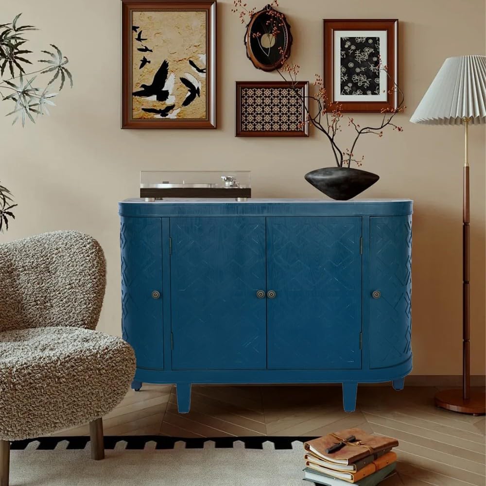 ya 28 10.13 baidi For Living Room 47''Oval Storage Cabinet - 4/Sliding Doors, Fluted Accent,