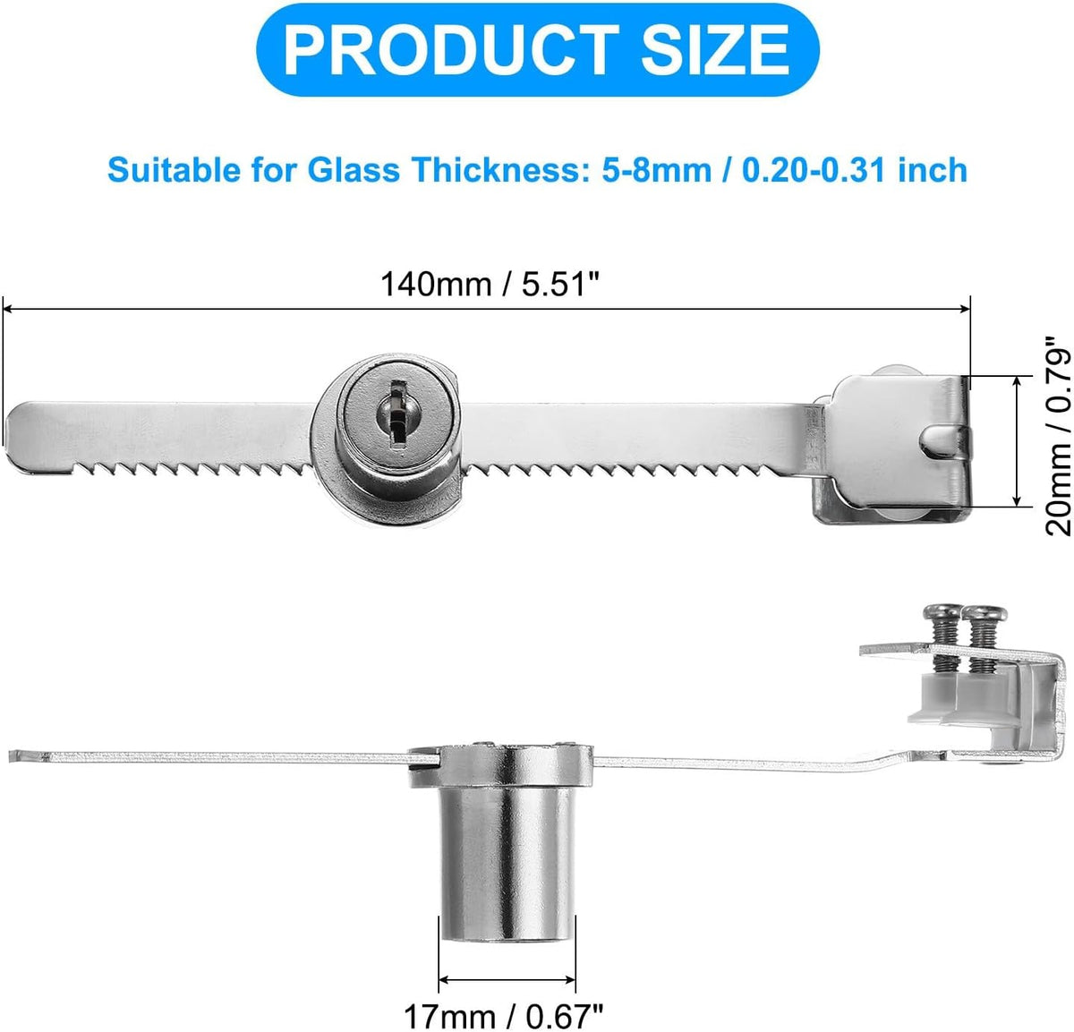 ya 26 10.21 baidi Sliding Glass Door Lock, 8 Pcs Keyed Alike Showcase Lock No Drill, Silver Tone