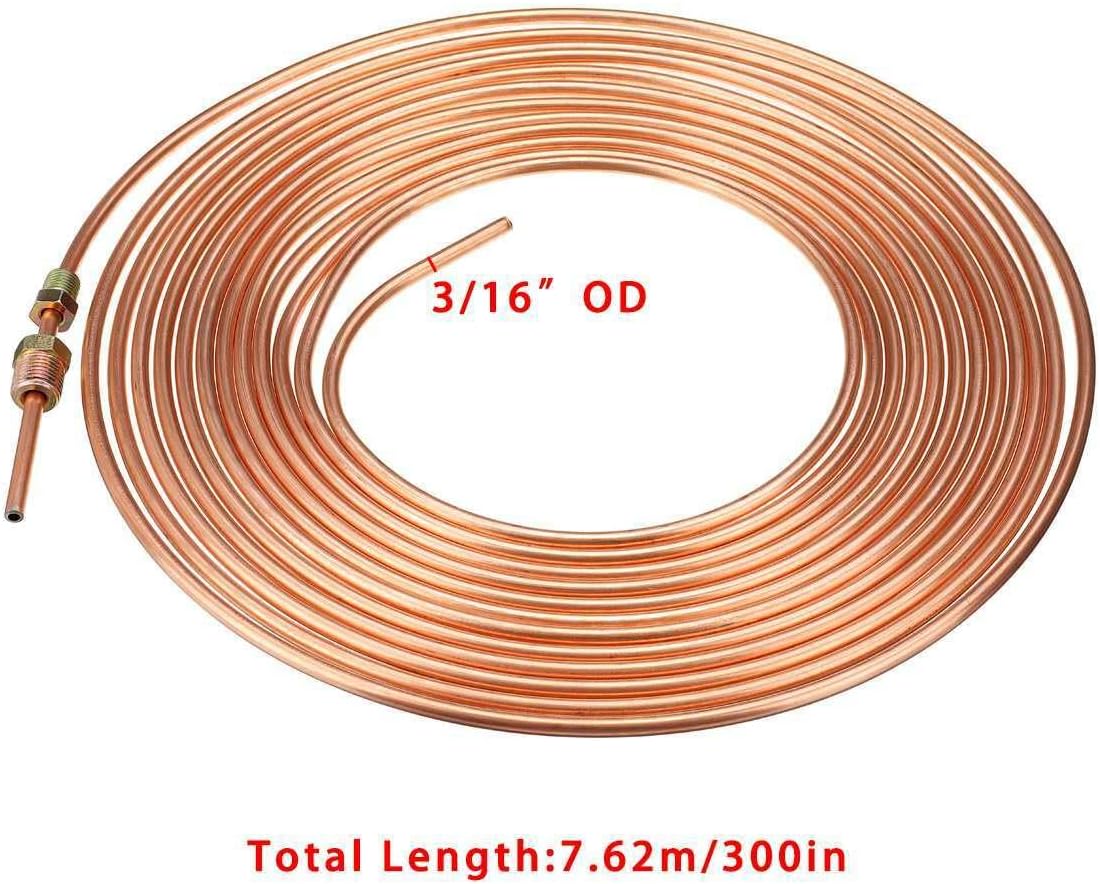 ya 10 9.16 baidi Copper Nickel Brake Line Tubing Kit 3/16 OD 25 Foot Coil Roll W/Fittings