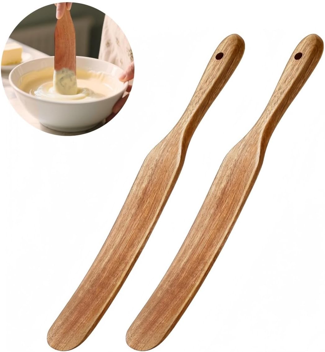 ya 14 9.20 baidi 2Pcs Skinny Wooden Spurtles for Dough Stirring Mixing and Jar Bottom Reach-1