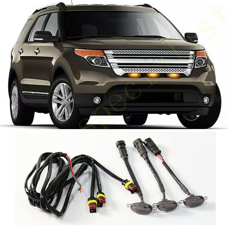 ya 4 8.10 3pcs for Ford Explorer 2011-2015 Front Grille LED Light Raptor Style Grill Trim
