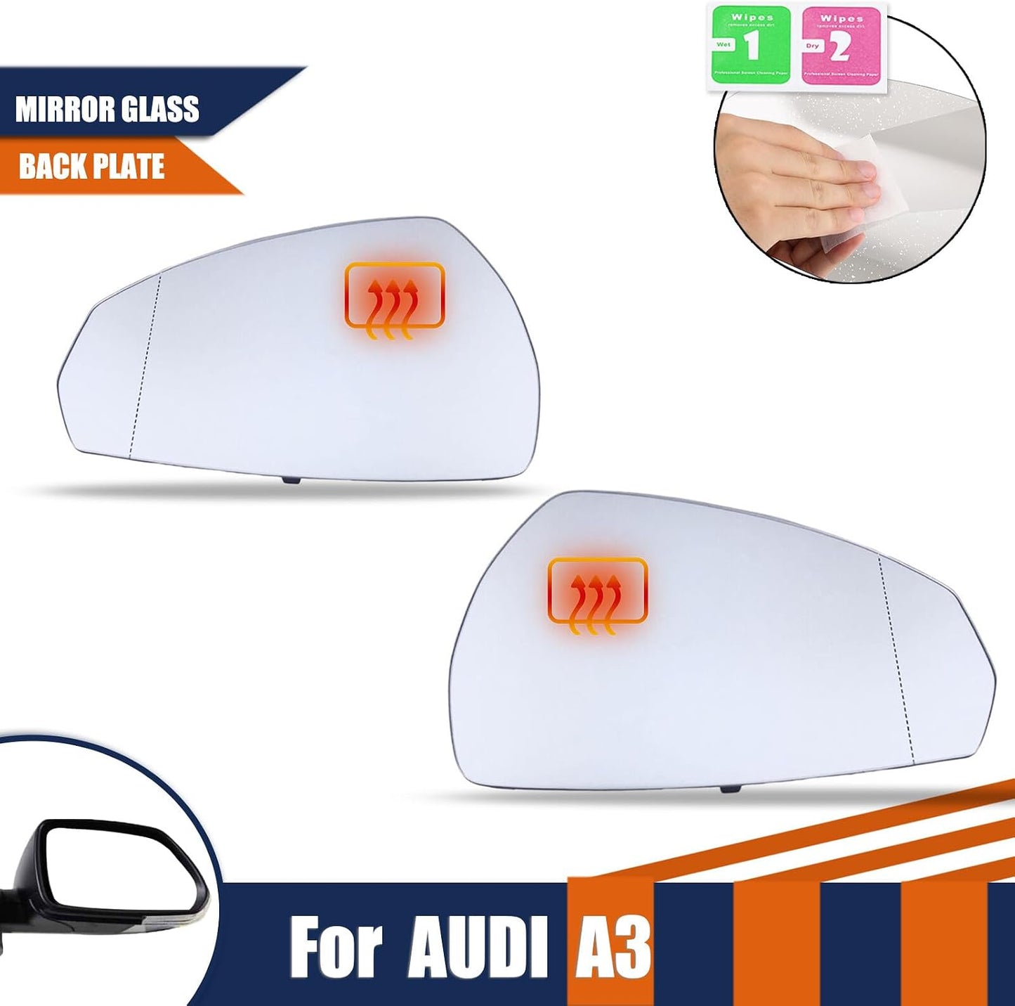 ya 2 8.15 for Audi A3 2013-2020 Heated Mirror Glass Left And Right Side With Mirror Holder