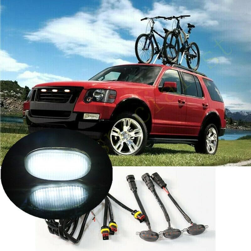 ya 13 9.15 baidi 3pcs Smoke Front Grille White LED Lights Raptor Style DRL for Ford Explorer