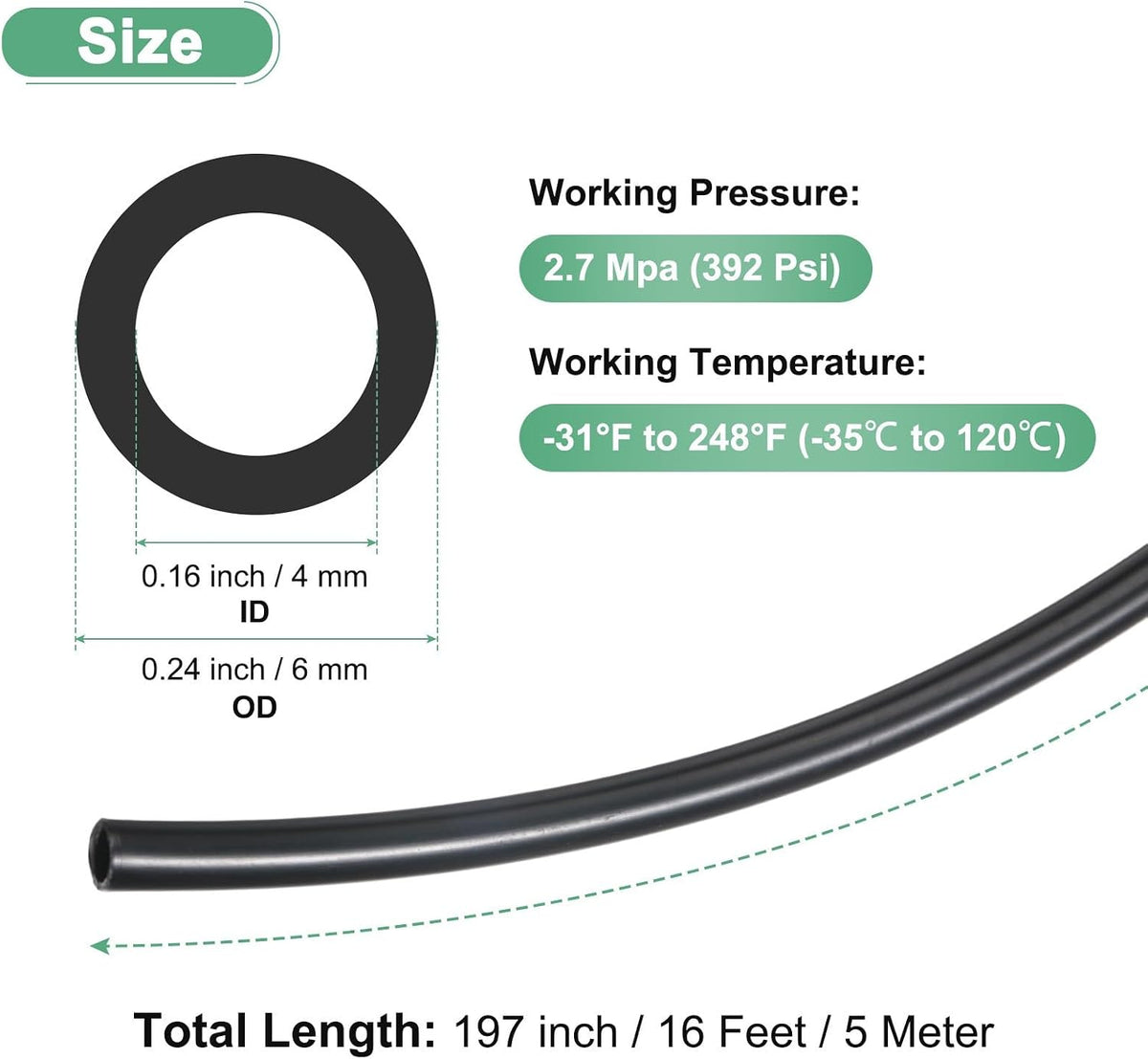 ya 14 9.20 baidi 5 Meter Nylon Hose Tube, 4x6mm(IDxOD) PA6 Pneumatic Air Tubing Black-1