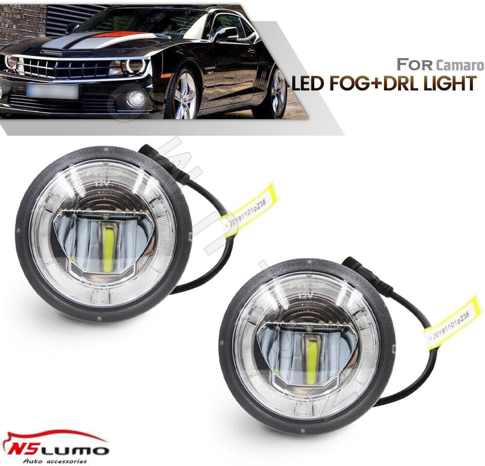 ya 7 8.24 baidi Clear Halo Ring White LED Fog Light DRL Kit for Chevrolet Camaro 2010-2013