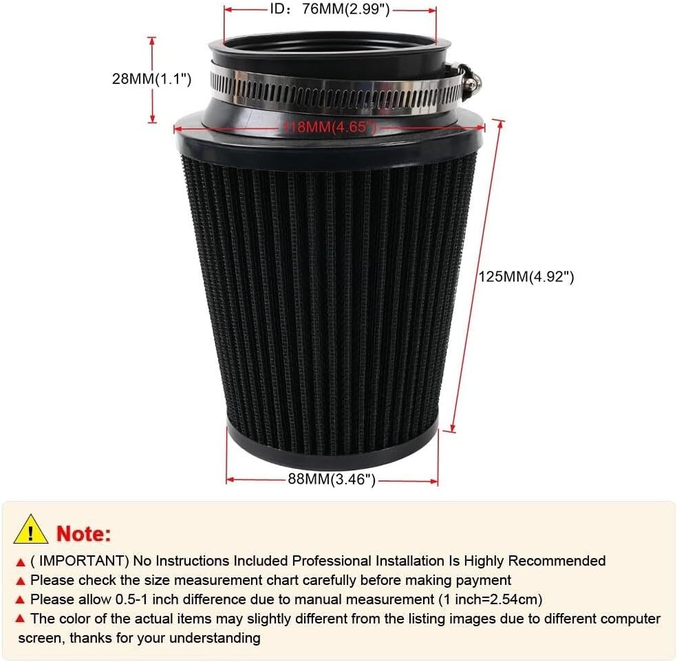 ya 13 9.15 baidi 3 76mm High Flow Inlet Dry Air Filter Cold Air Intake Cone Replacement
