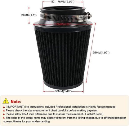 ya 13 9.15 baidi 3 76mm High Flow Inlet Dry Air Filter Cold Air Intake Cone Replacement