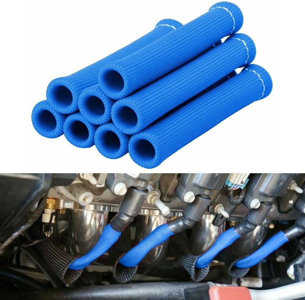 ya 4 8.10 for Ford 8PCS Blue High Temp Spark Plug Wire Boot Heat Shield Blanket Header