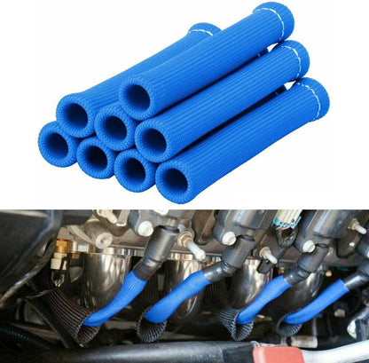 ya 4 8.10 for Ford 8PCS Blue High Temp Spark Plug Wire Boot Heat Shield Blanket Header